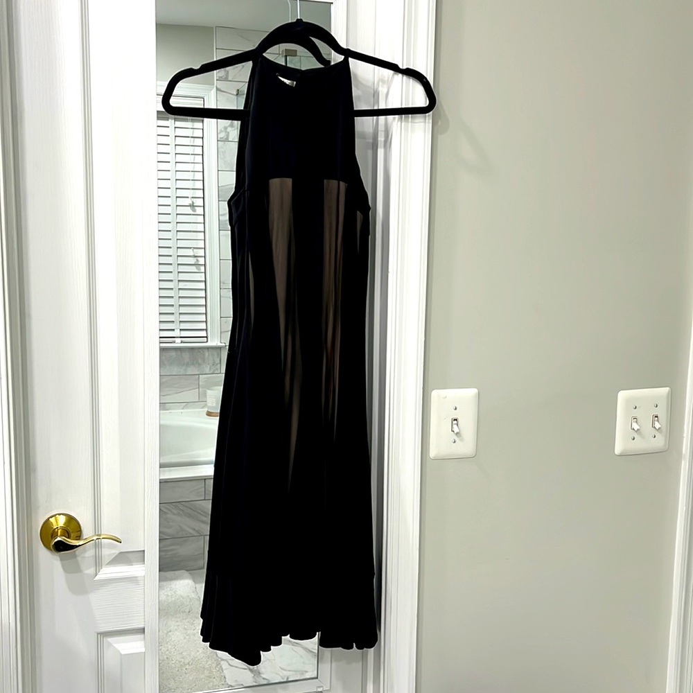 Maggy London Black Halter Dress with Sheer Panels